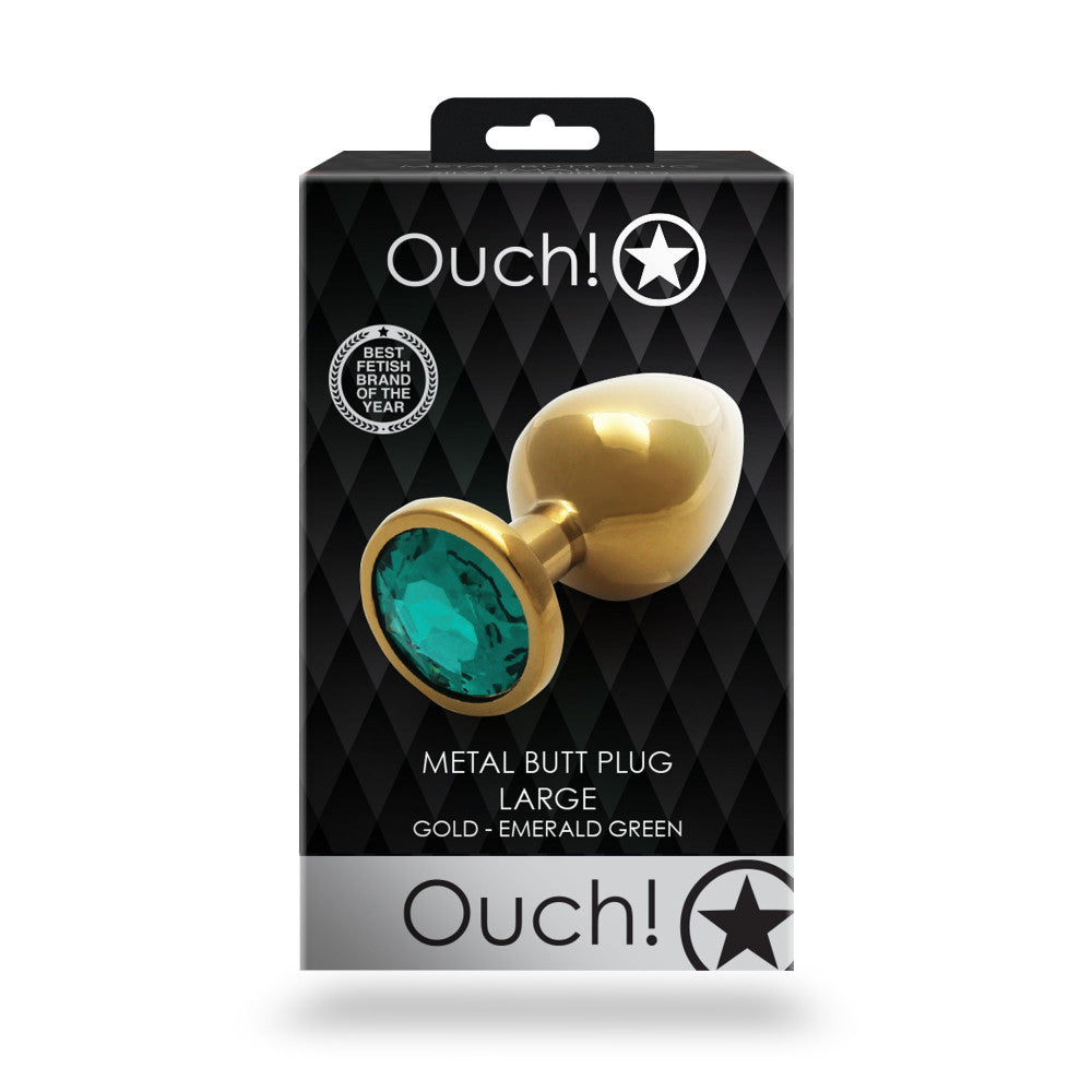 Metal anal plug with green crystal Ouch! Emerald L golden