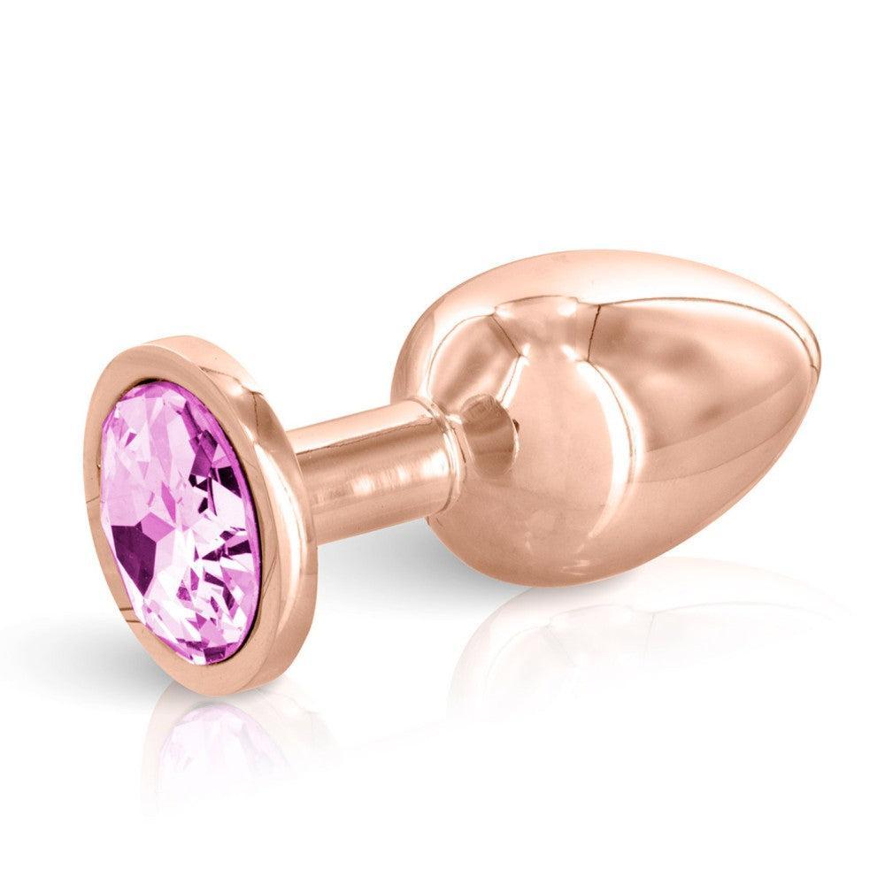 Metal butt plug jewel rose gold with crystal Pink Angel M