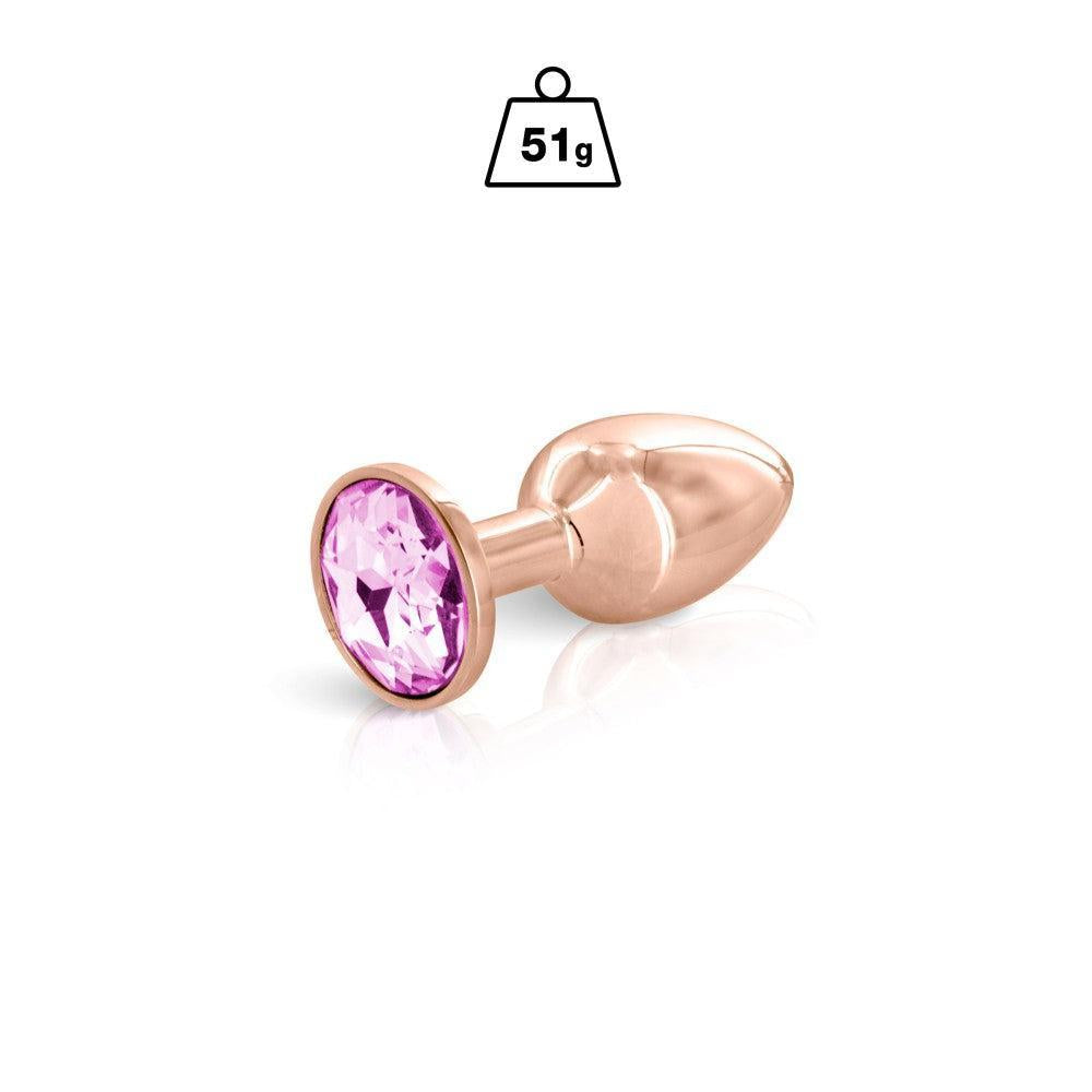 Metal butt plug jewel rose gold with crystal Pink Angel S