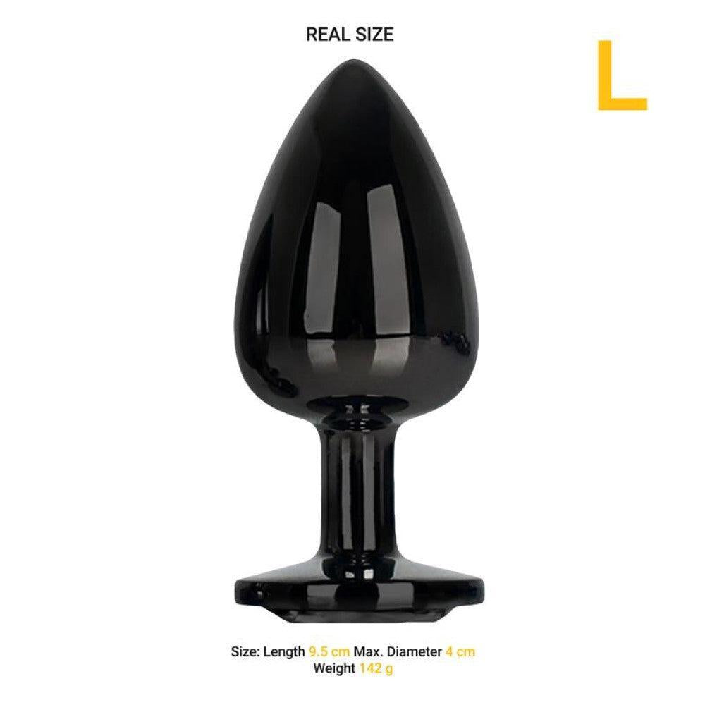 Black Gem Large Metal Butt Plug with Crystal