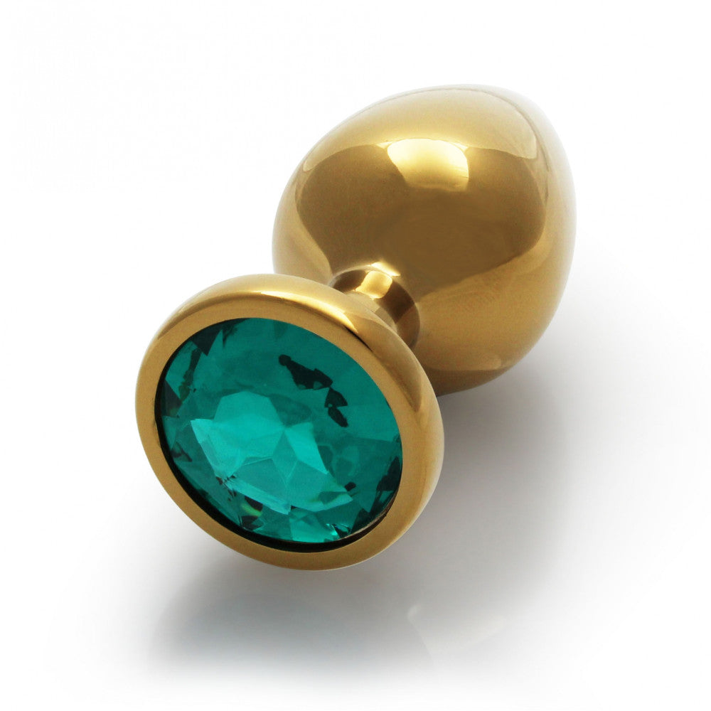 Metal butt plug with green crystal Ouch! Emerald M golden