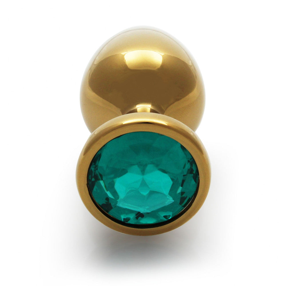 Metal butt plug with green crystal Ouch! Emerald M golden