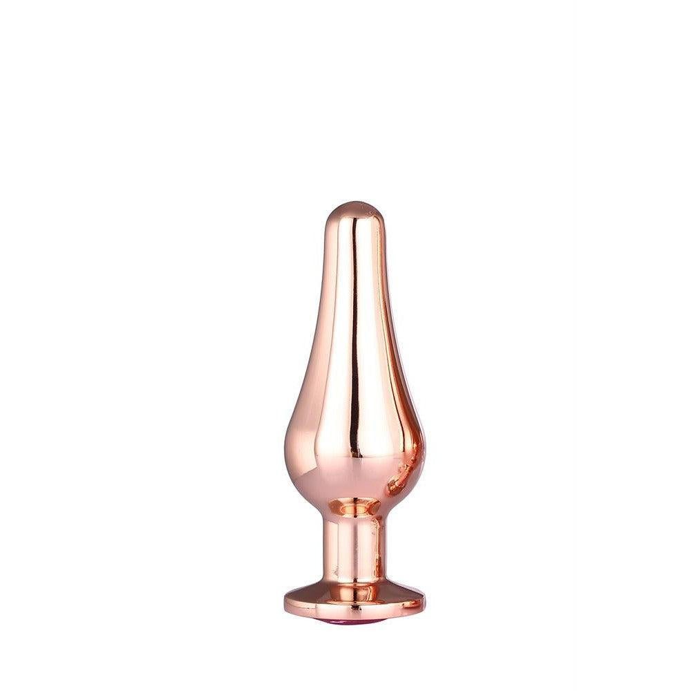 Metal butt plug with pink crystal Rose Gold S