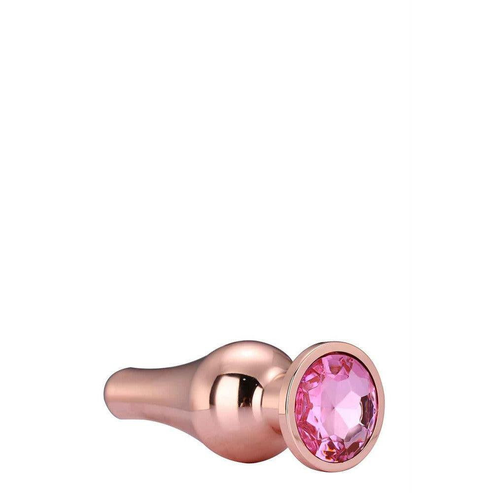 Metal butt plug with pink crystal Rose Gold S