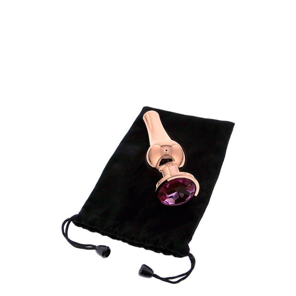 Metal butt plug with pink crystal Rose Gold S