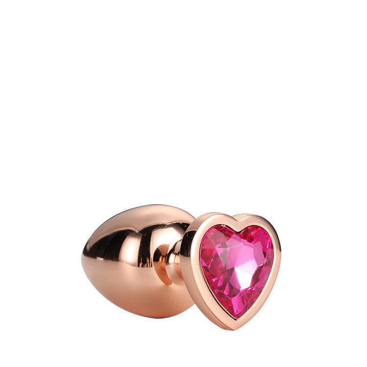 Metal butt plug with pink crystal heart Rose Gold M
