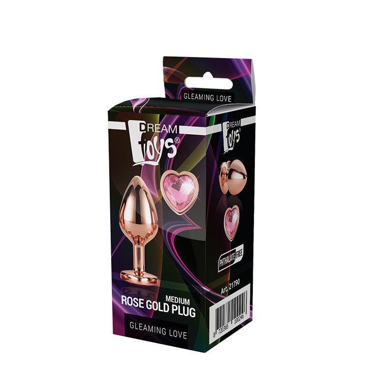 Metal butt plug with pink crystal heart Rose Gold M