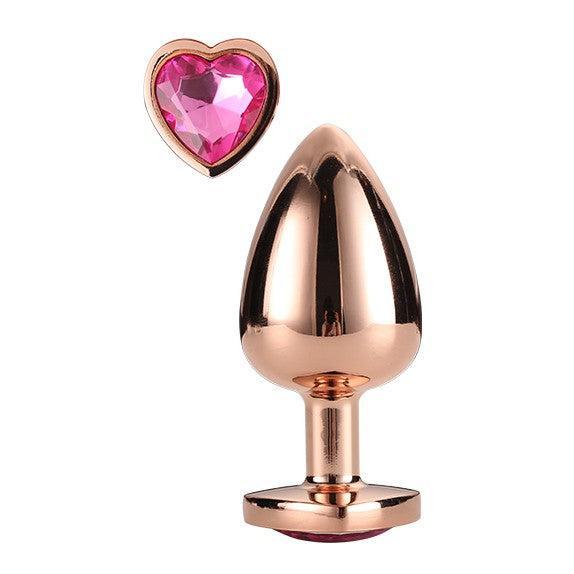 Metal butt plug with pink crystal heart Rose Gold M