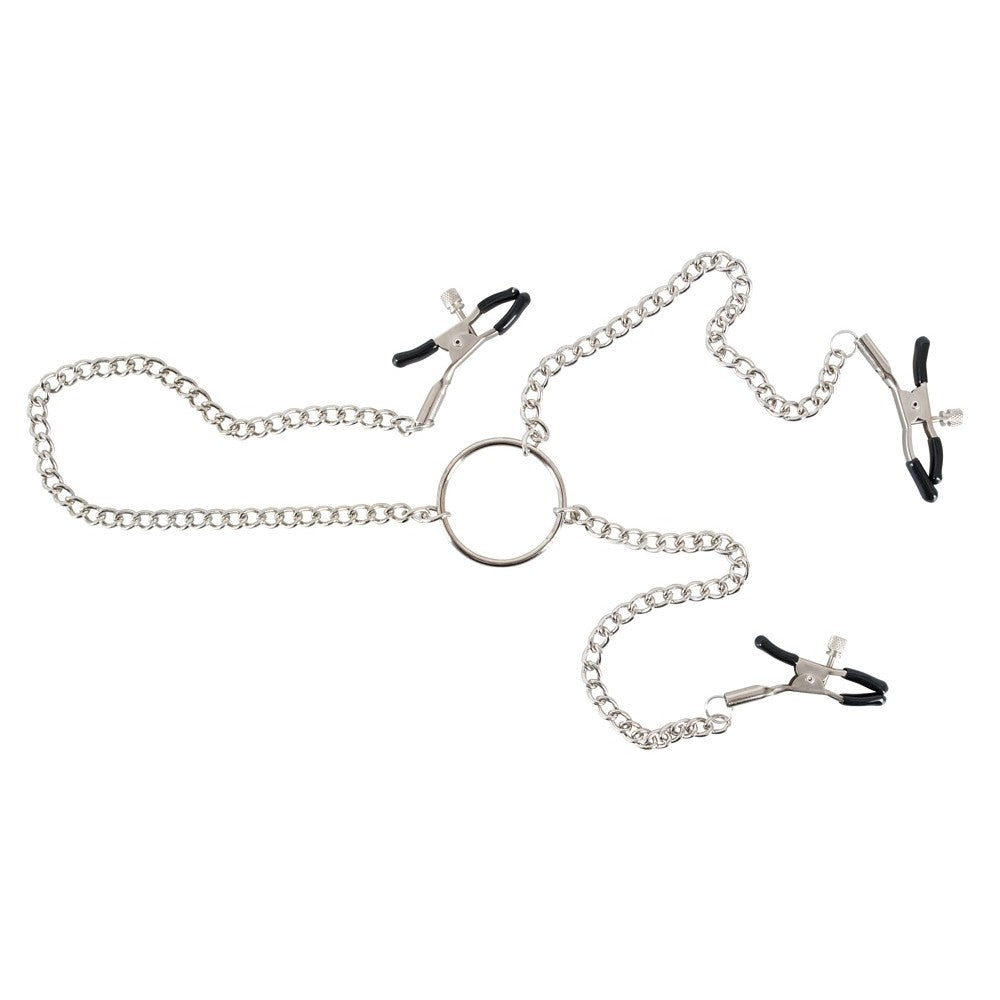 Metal clitoris and nipples clamps with chain BDSM