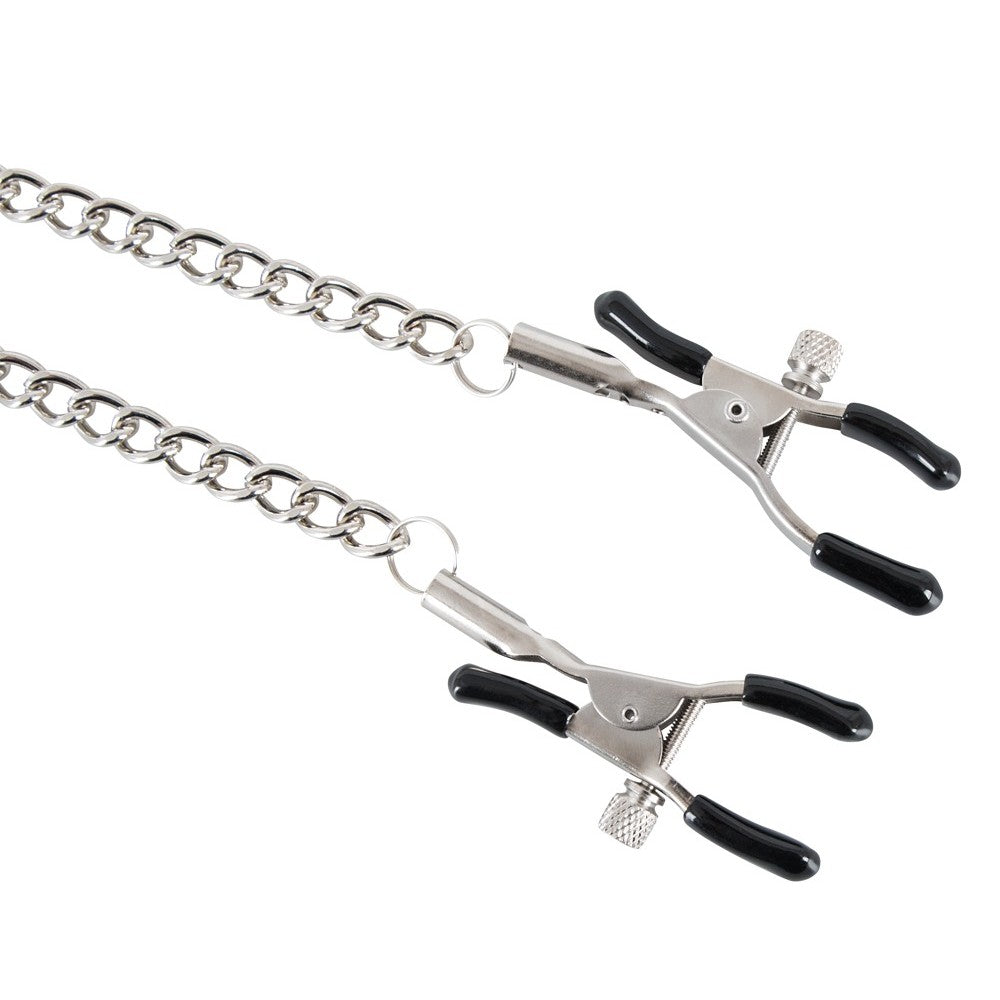 Metal clitoris and nipples clamps with chain BDSM
