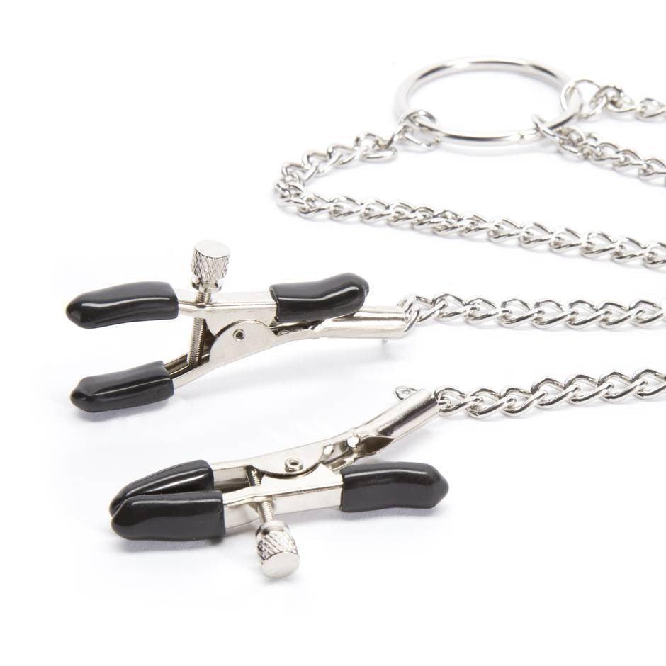 Metal clitoris and nipples clamps with chain BDSM