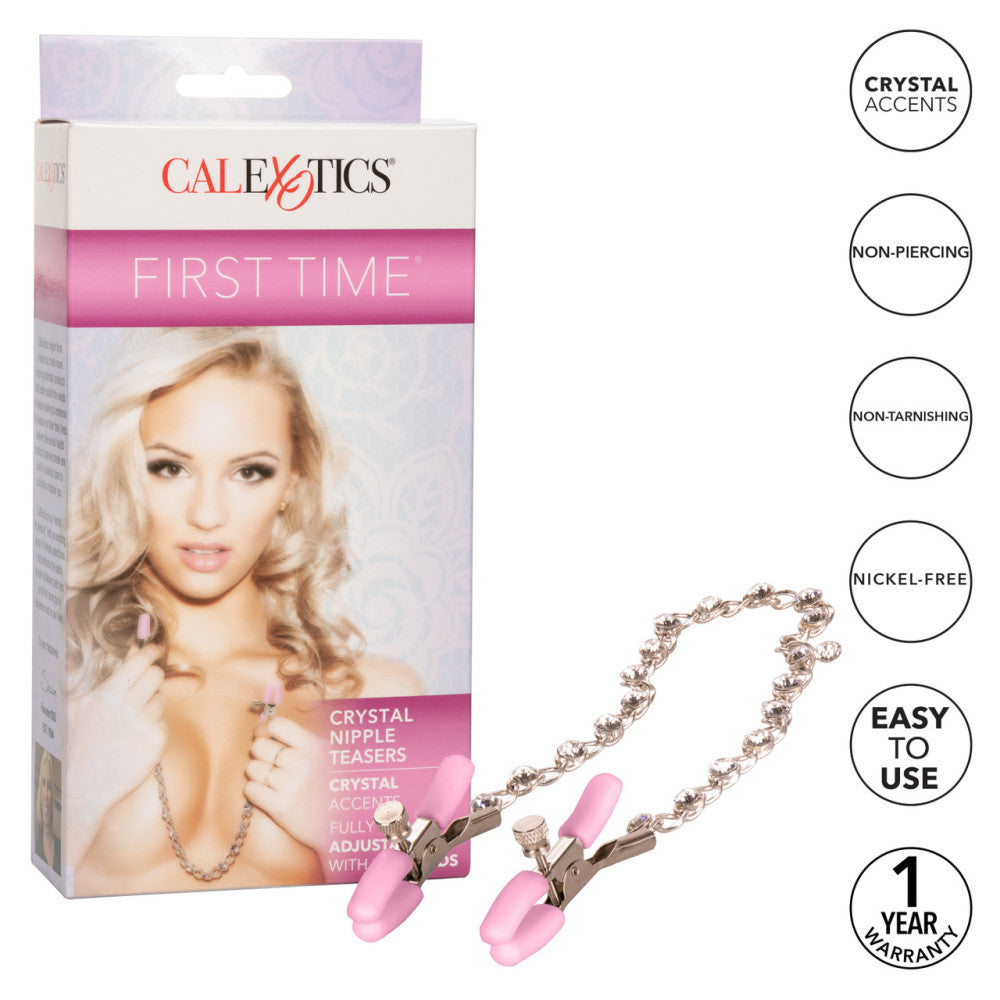First Time Pink Crystal Metal Nipple Clamps