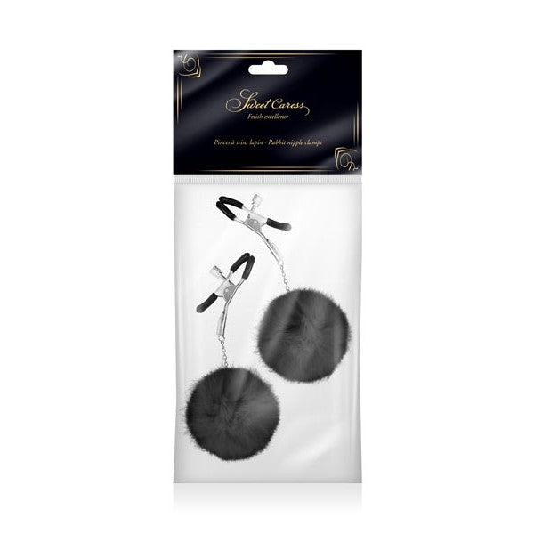 Nipple Clips with Fluffy Balls Sweet Caress Black