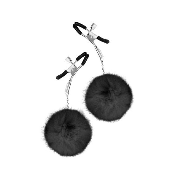 Nipple Clips with Fluffy Balls Sweet Caress Black