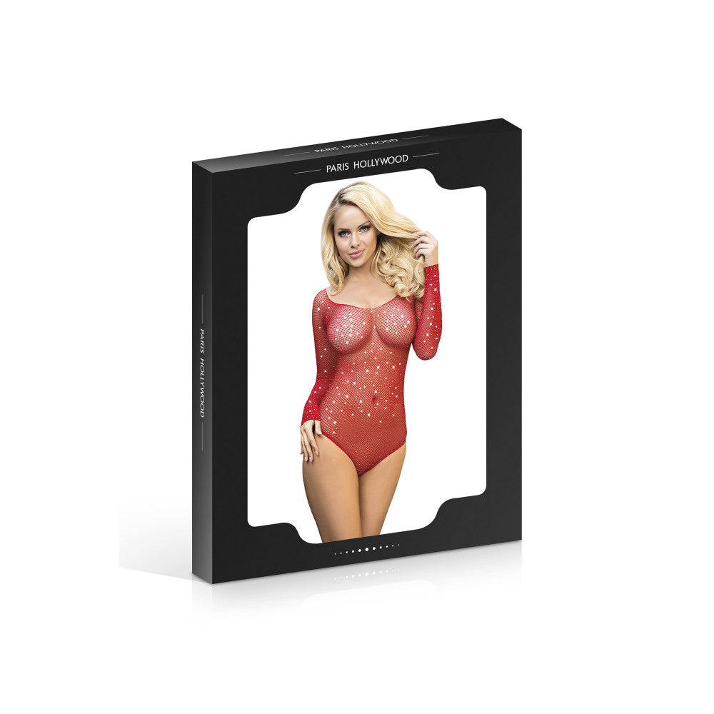 Off The Shoulder Rhinestone Mesh Bodysuit QL