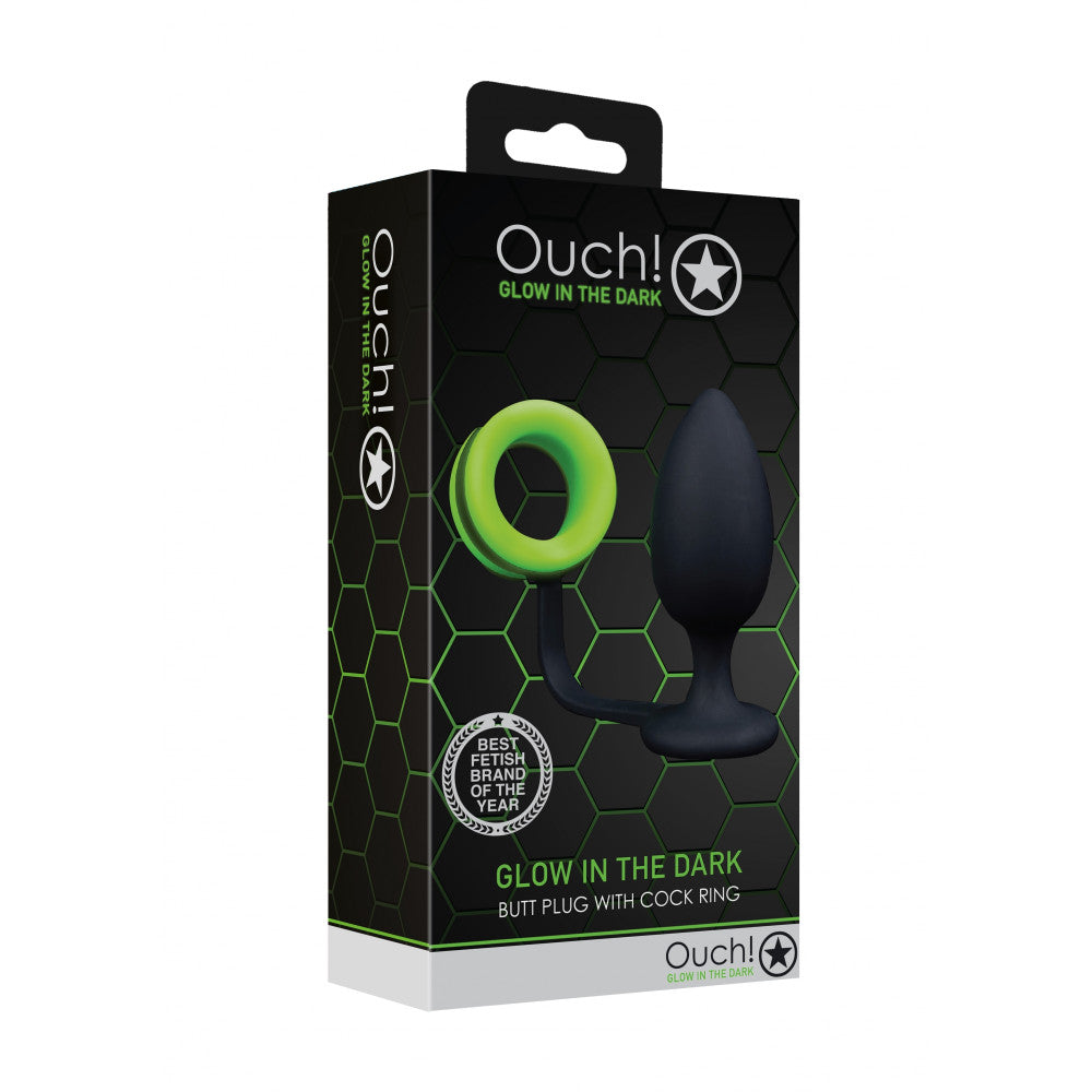 Ouch! Silicone Butt Plug with Glow In The Dark Cock Ring