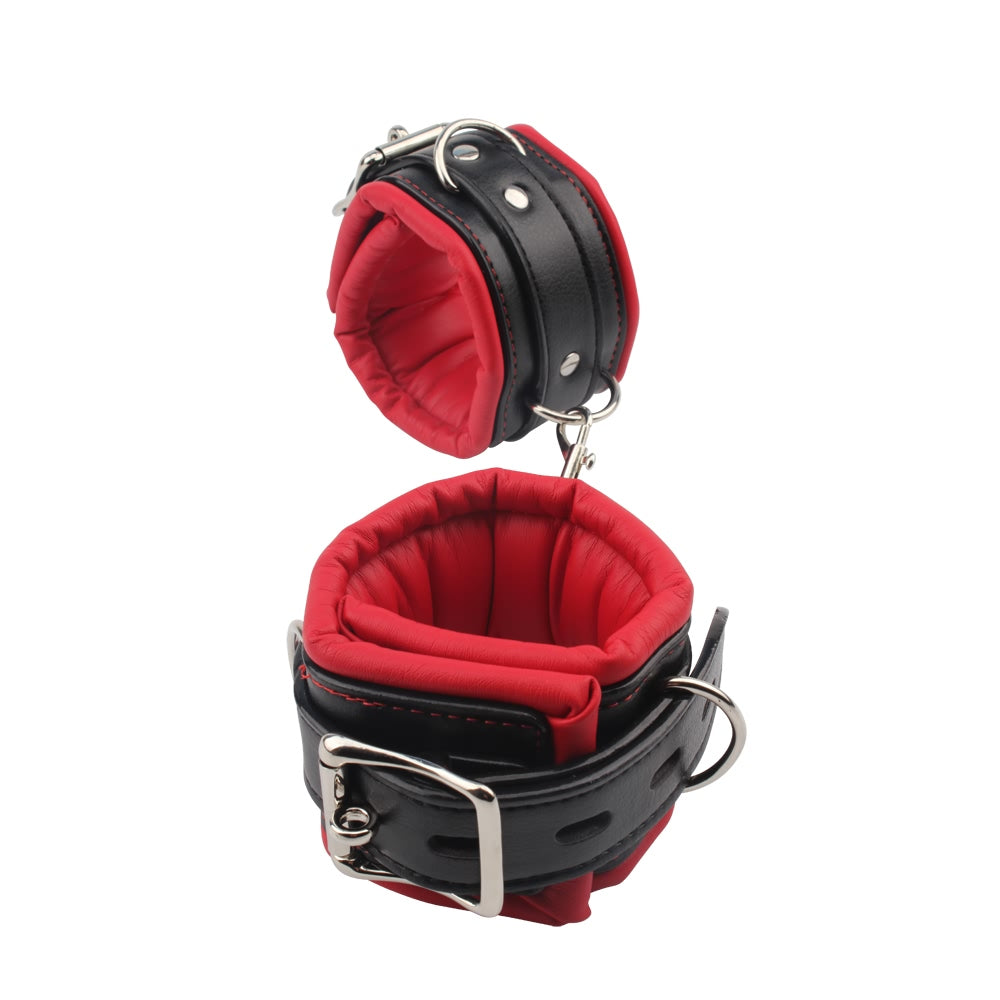 Padded Leather Cuffs Luxury Fetish Red & Black