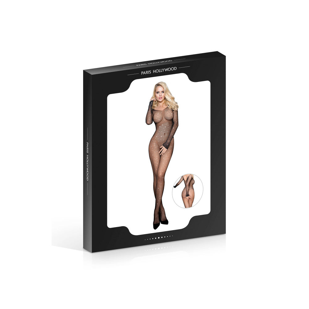 Paris Hollywood H3439 Crotchless rhinestone mesh bodysuit