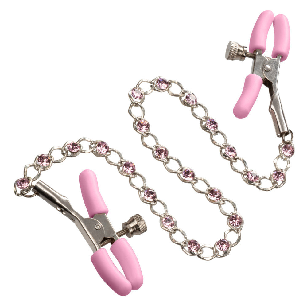 Nipple Play Pink Crystal Nipple Clamps with Chain