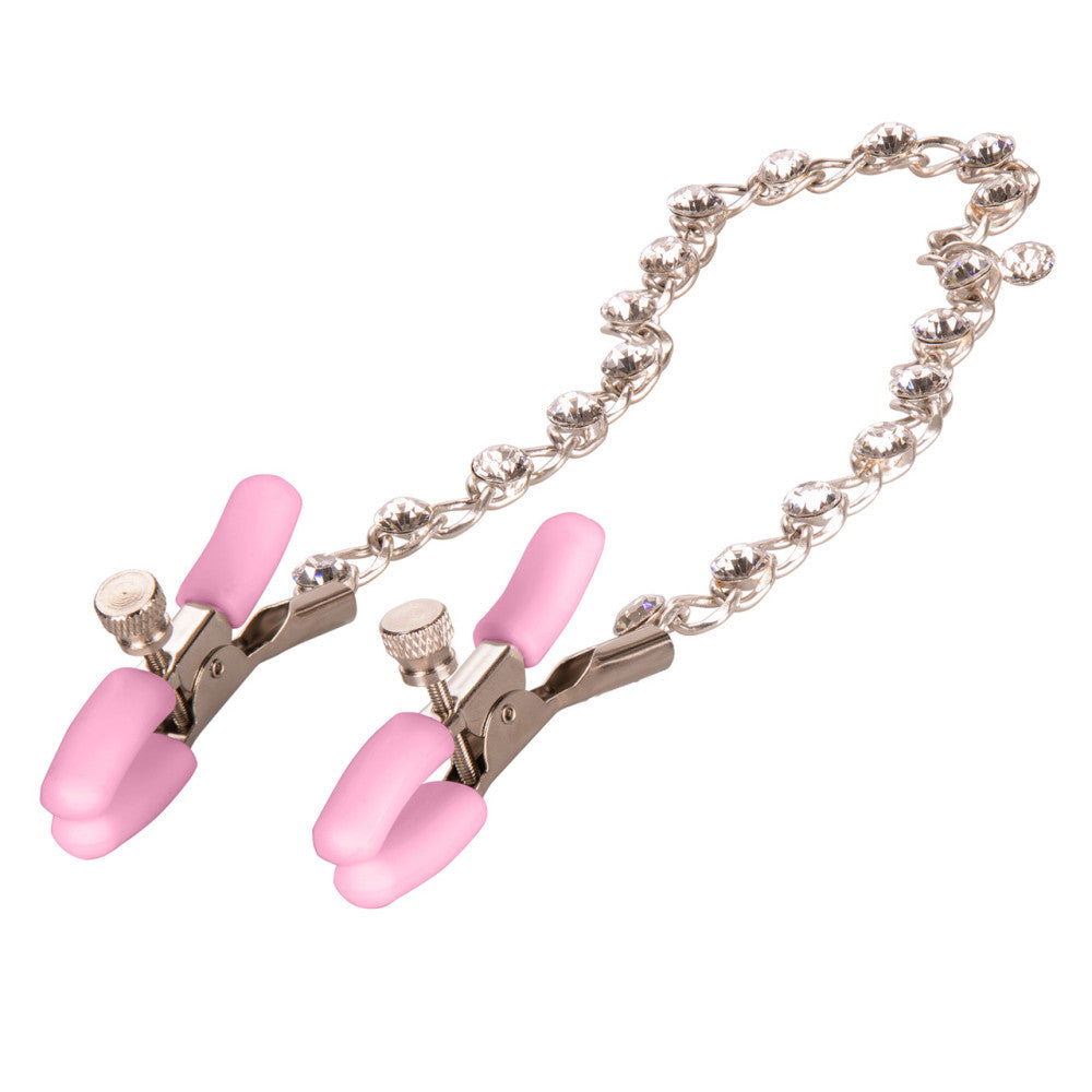 Pink Crystal Nipple Clamps with Chain