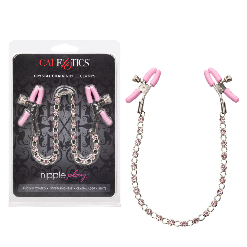 Pink Crystal Nipple Clamps with Chain