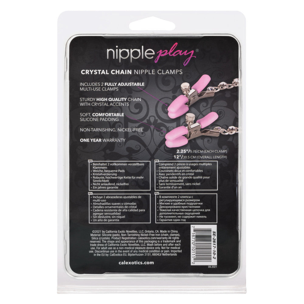 Pink Crystal Nipple Clamps with Chain