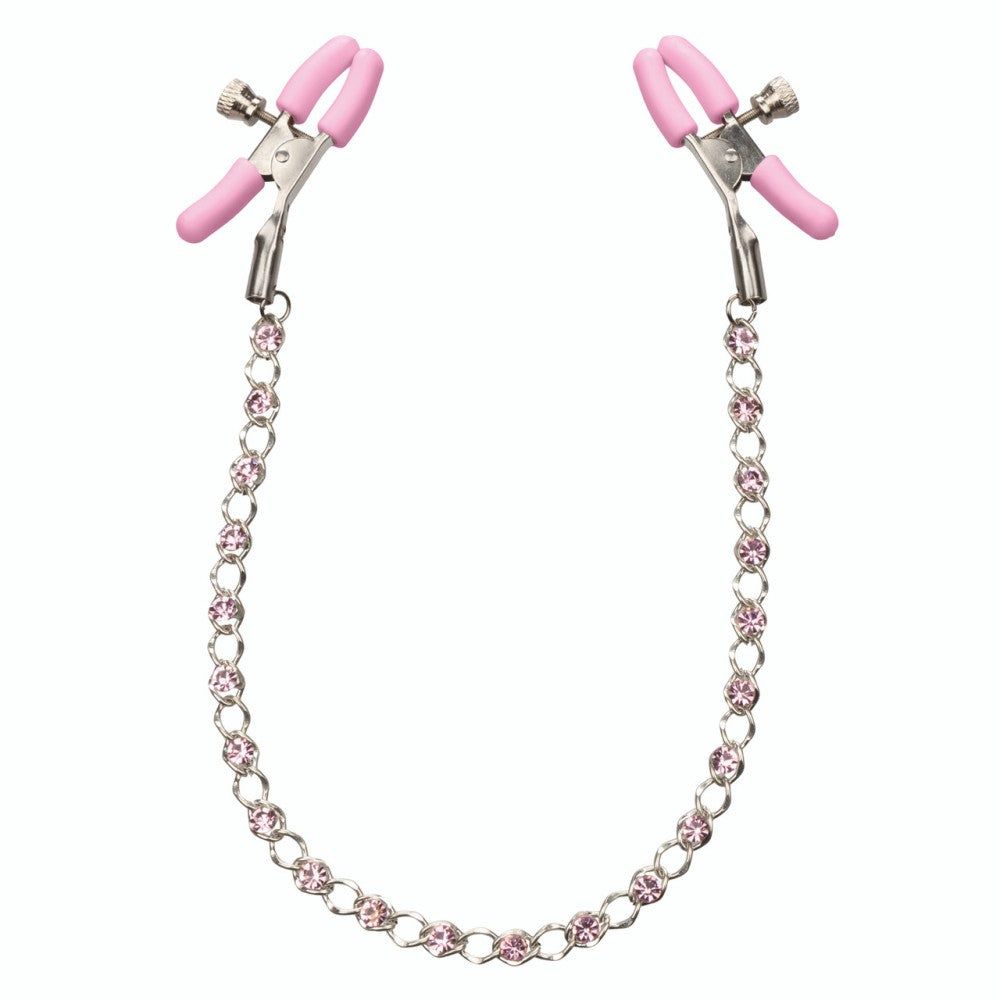 Pink Crystal Nipple Clamps with Chain