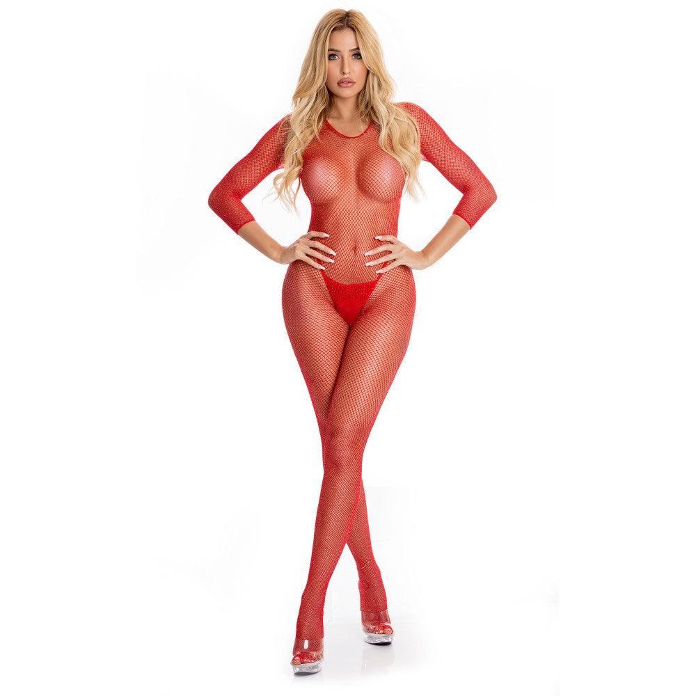 Pink Lipstick Risque Crotchless Mesh Bodysuit