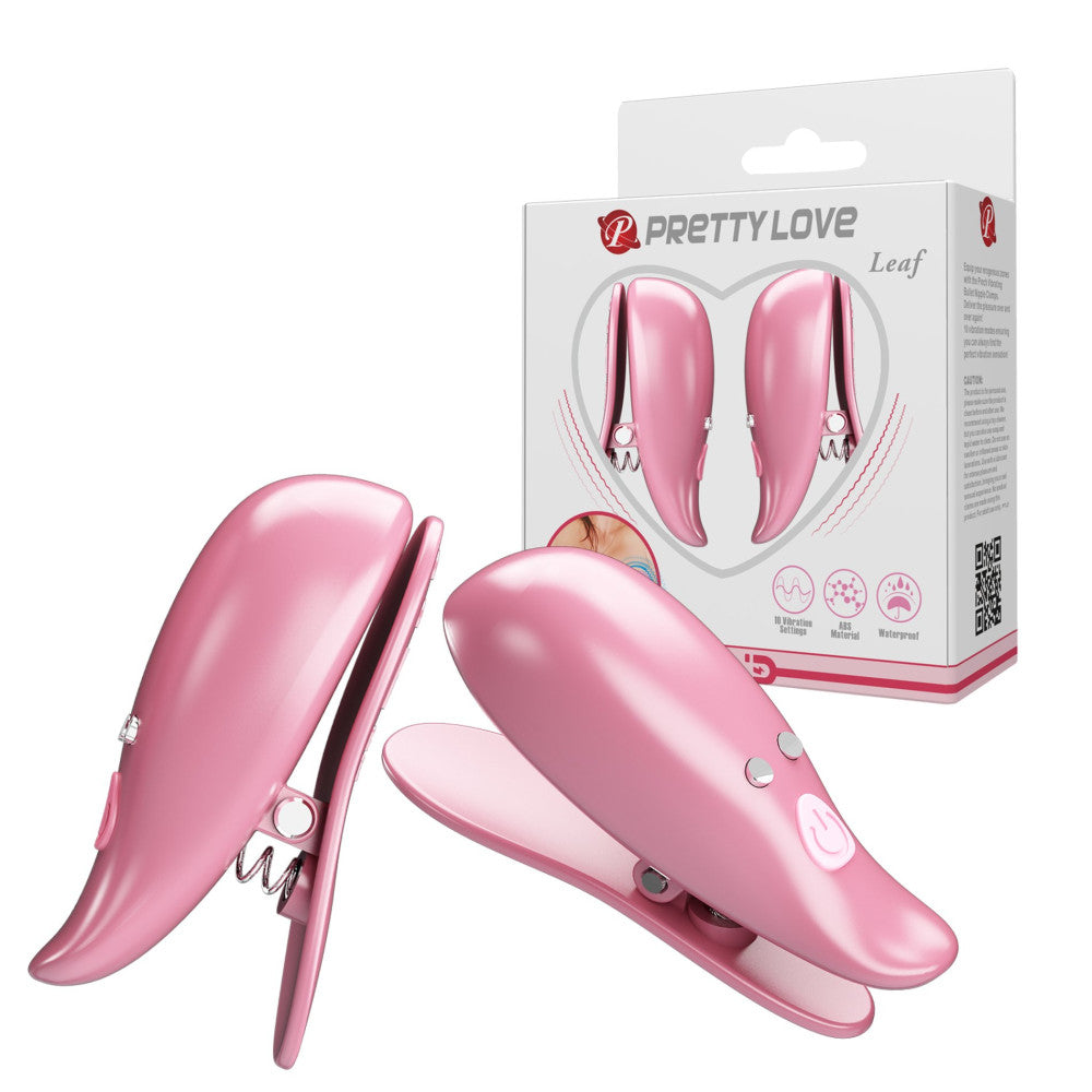 Pretty Love Leaf Rechargeable Vibrating Nipple Clamps Pink