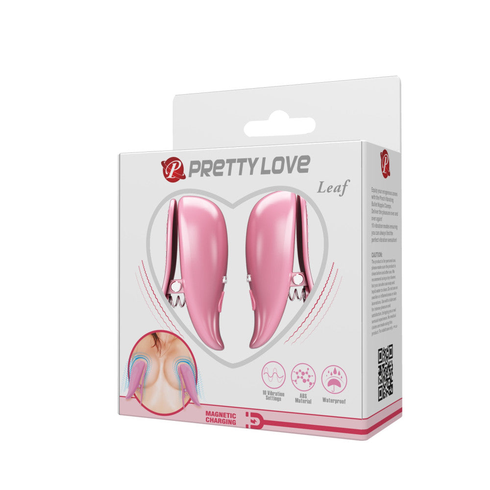 Pretty Love Leaf Rechargeable Vibrating Nipple Clamps Pink