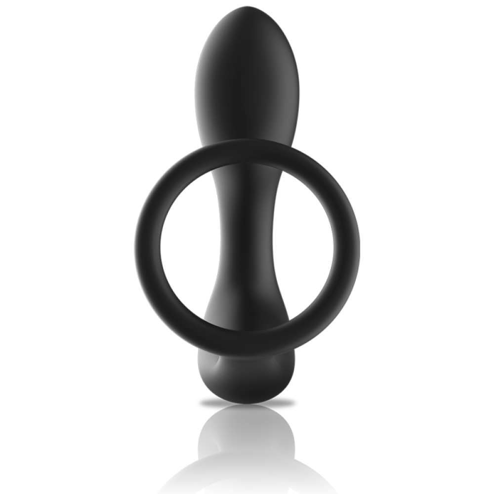 Prostate Stimulator with Cock Ring & Remote Black & Silver