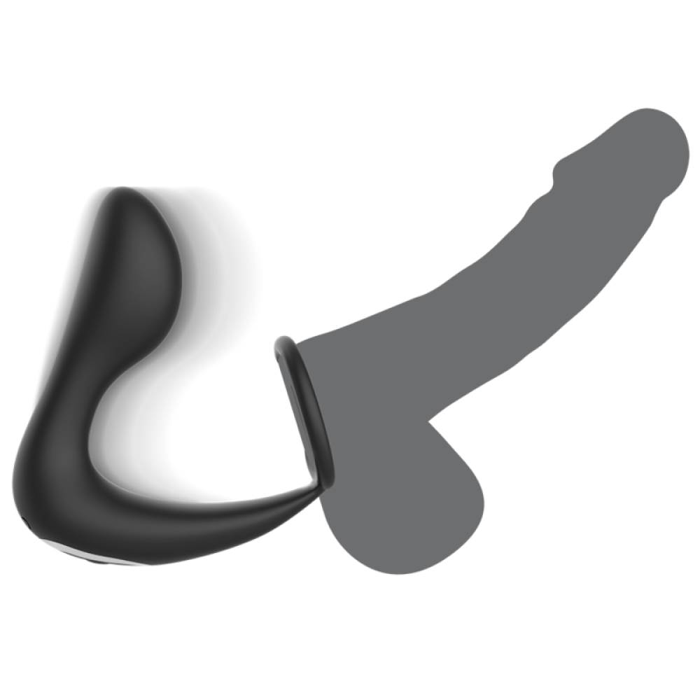 Prostate Stimulator with Cock Ring & Remote Black & Silver