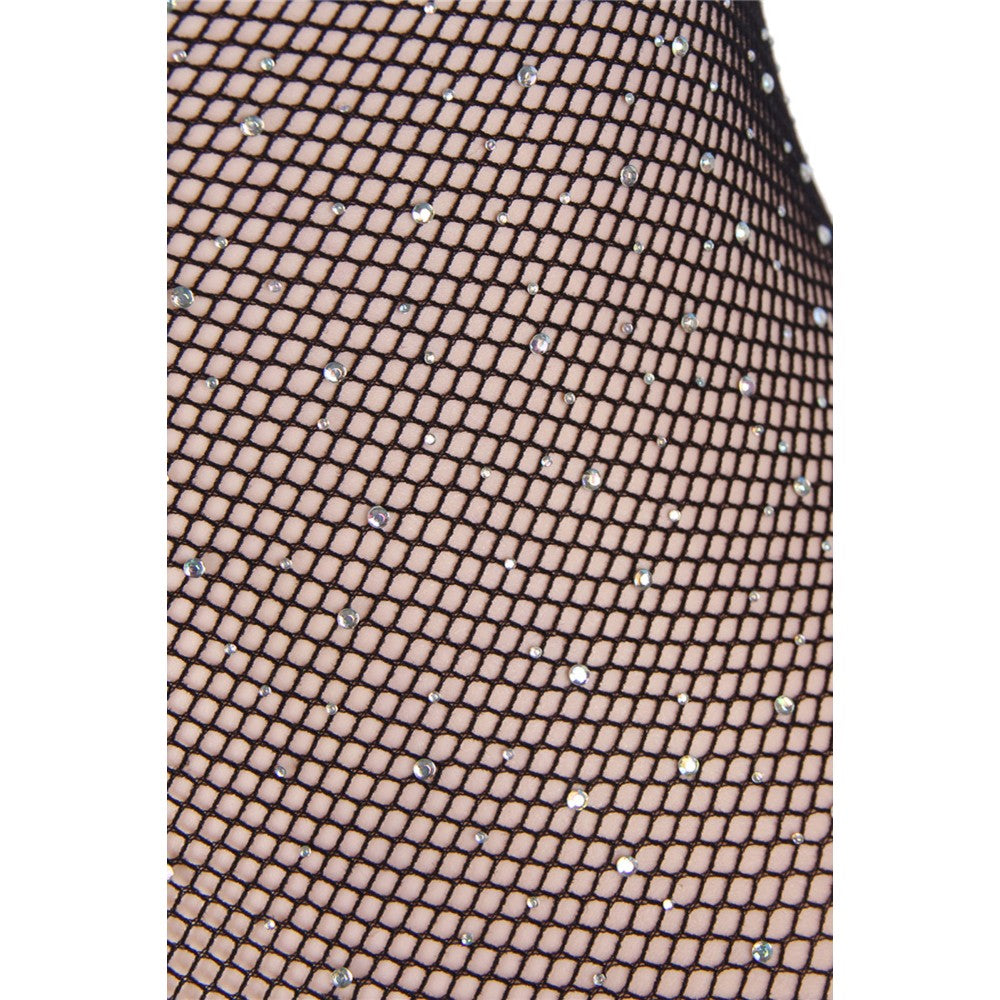 QL Rhinestone Off Shoulder Mesh Bodysuit