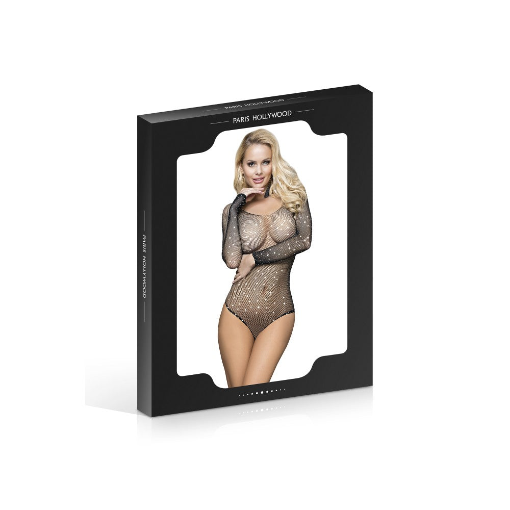 QL Rhinestone Off Shoulder Mesh Bodysuit