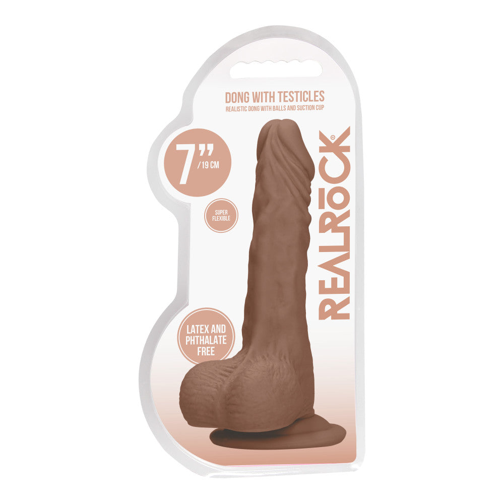 Real Rock 7” Mocha Realistic Cyber Skin Testicle Dildo