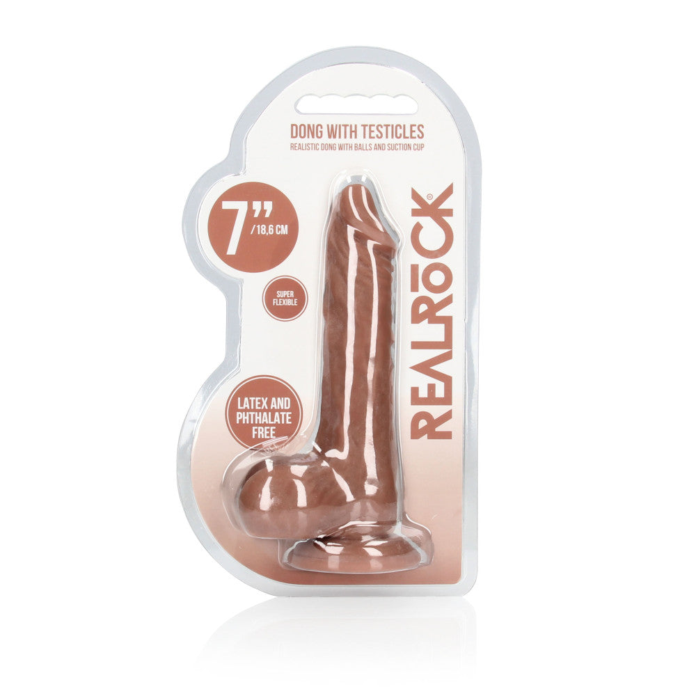 Real Rock 7” Mocha Realistic Cyber Skin Testicle Dildo