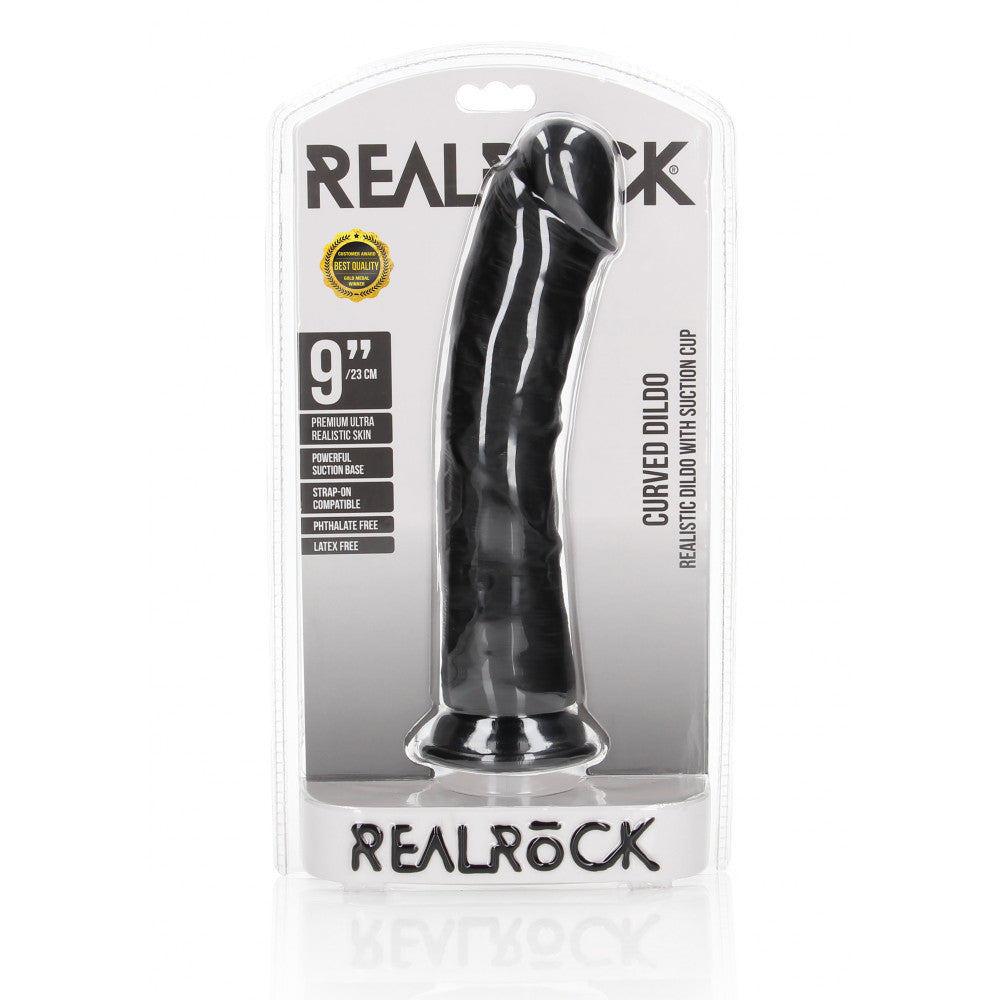 Real Rock Curved Big Realistic Dildo 9" Black