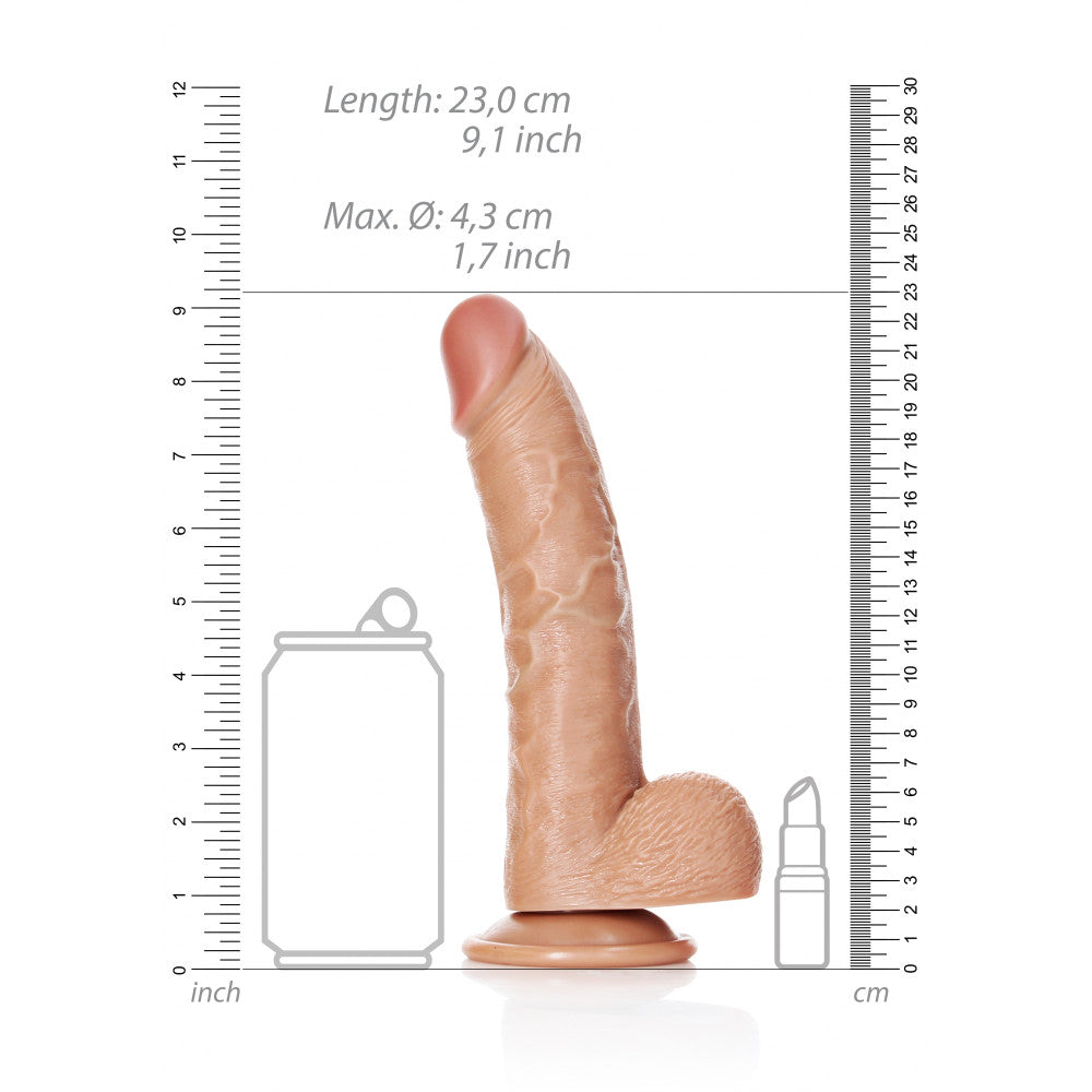 Real Rock Curved Realistic Testicle Dildo 8" Mocha