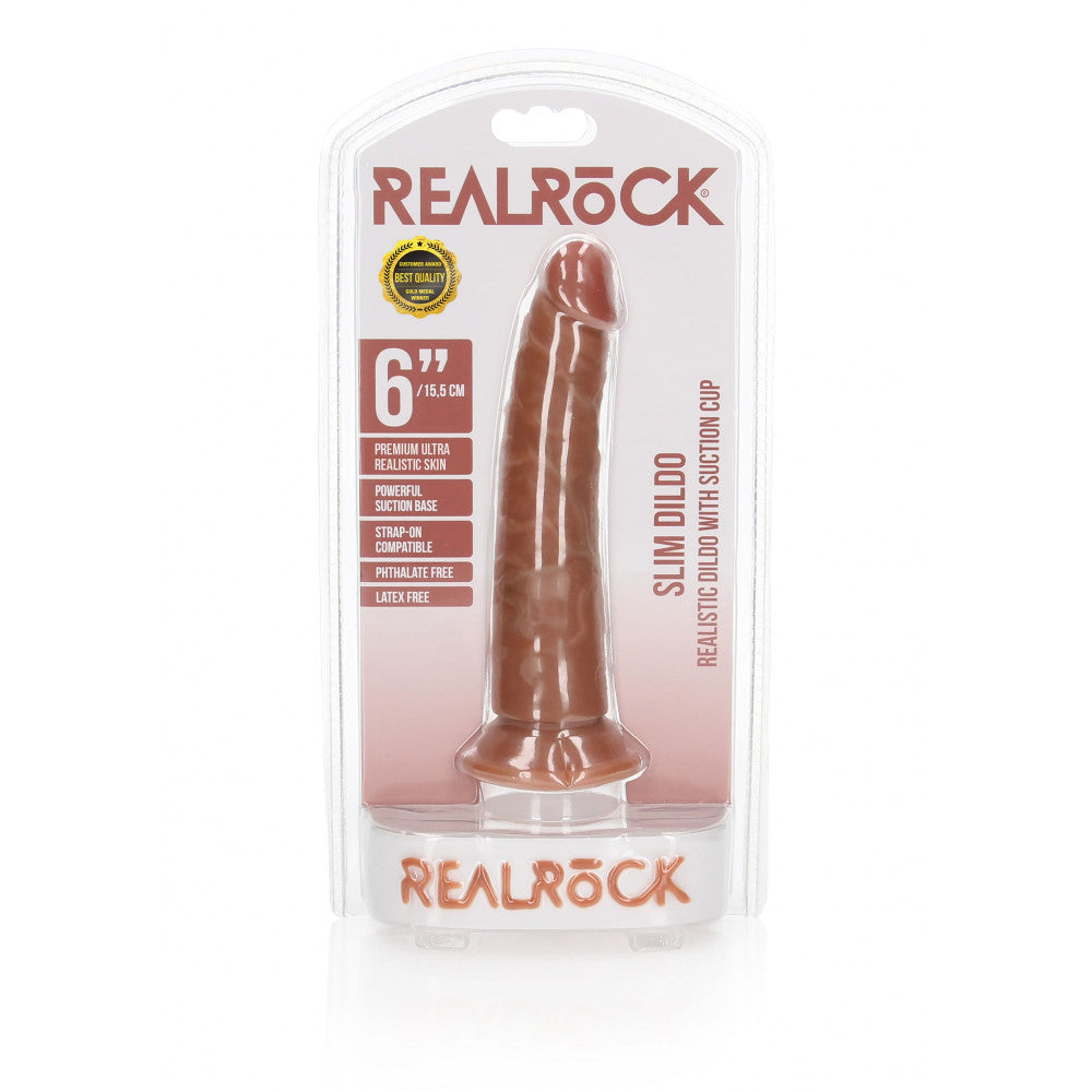 Real Rock Realistic Slim Suction Cup Dildo 6" Mocha