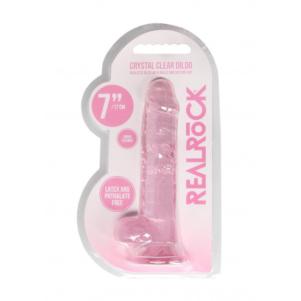 Realistic dildo with testicles Crystal Clear 19 cm. pink