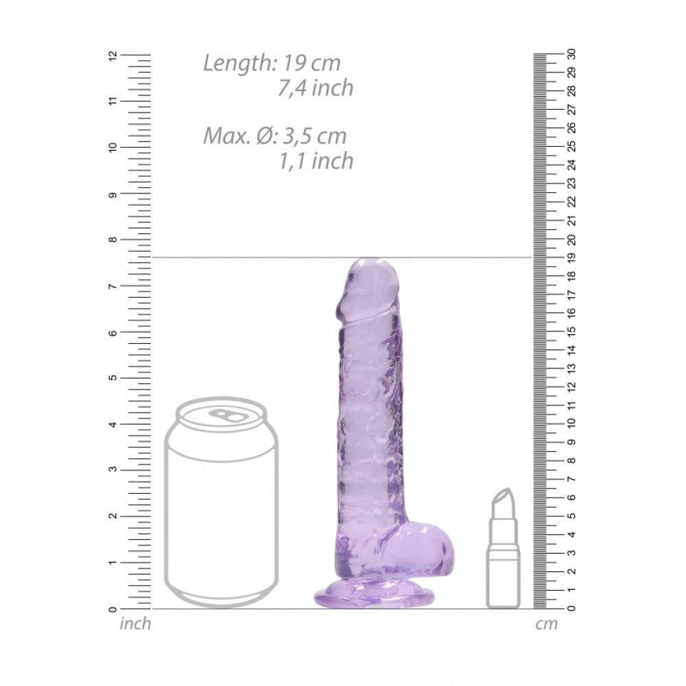 Realistic dildo with testicles Crystal Clear 19 cm. purple