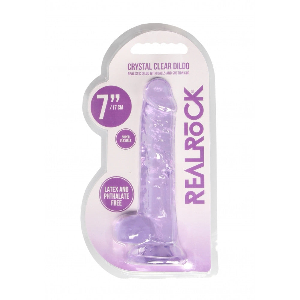 Realistic dildo with testicles Crystal Clear 19 cm. purple