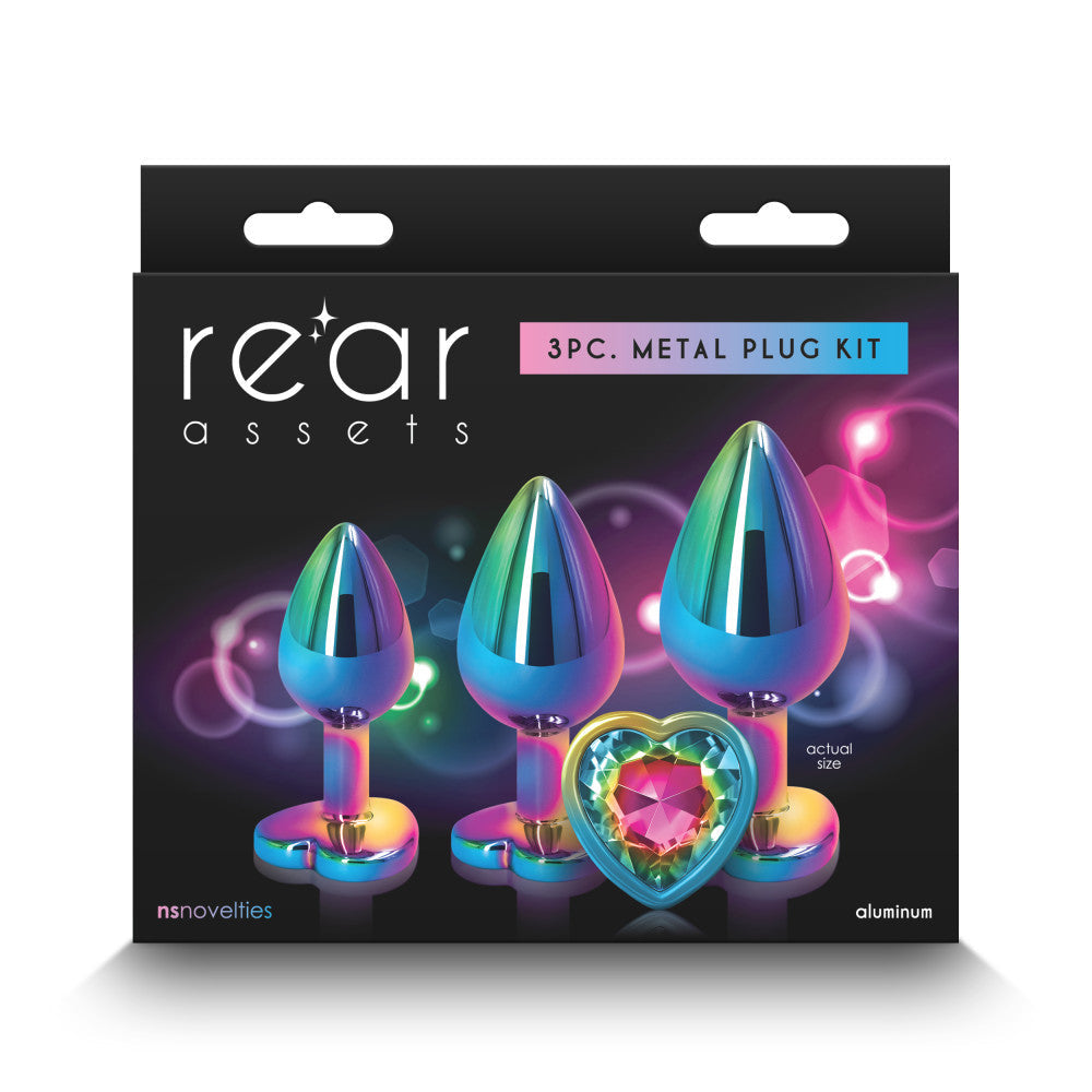 Rear Assets Set of 3 Metal Butt Plugs with Crystal Heart