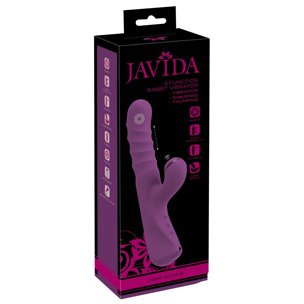 Rechargeable Thumping Rabbit Vibrator with 3 Motors and Thumping Javida Purple