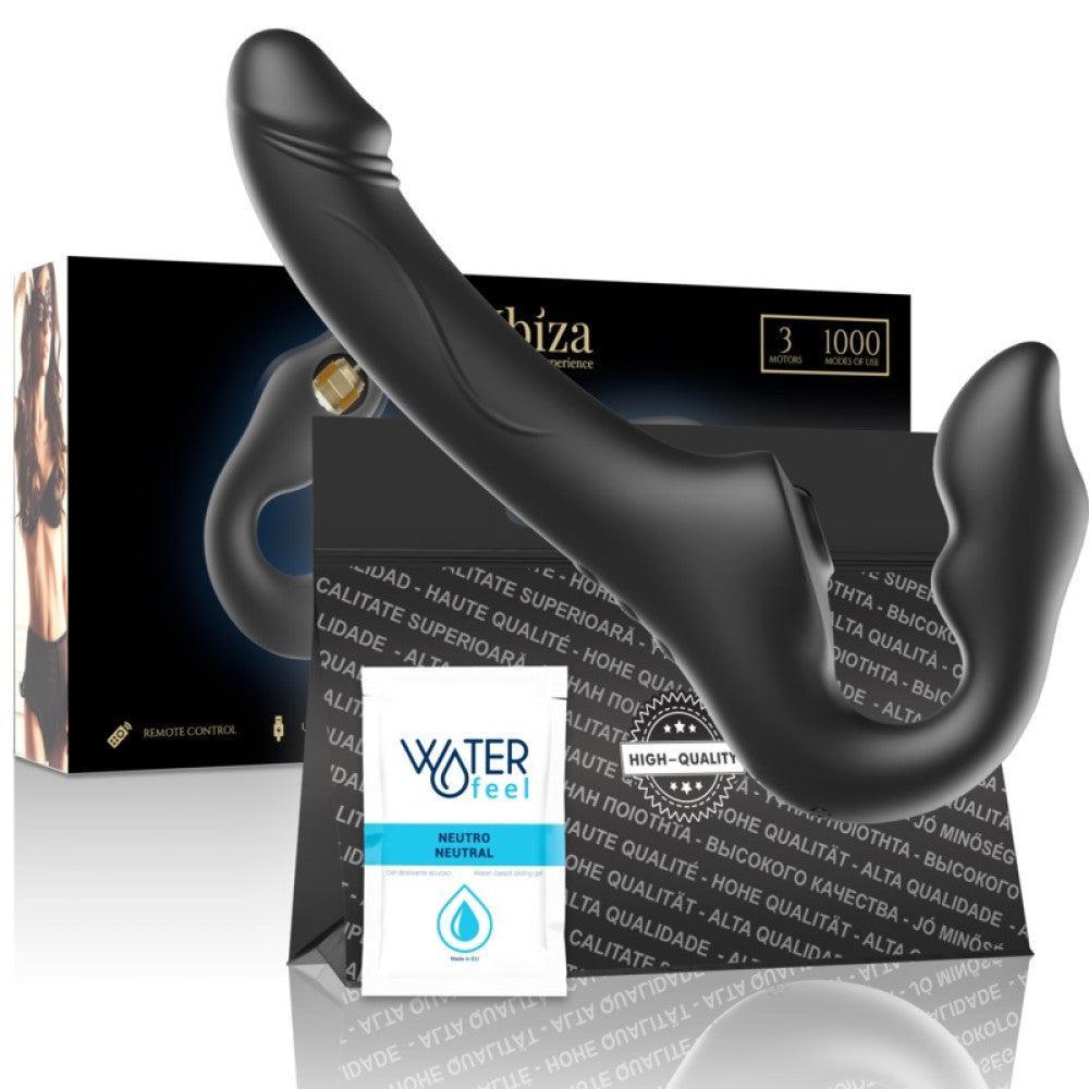 Rechargeable strapless vibrator with remote Ibiza black