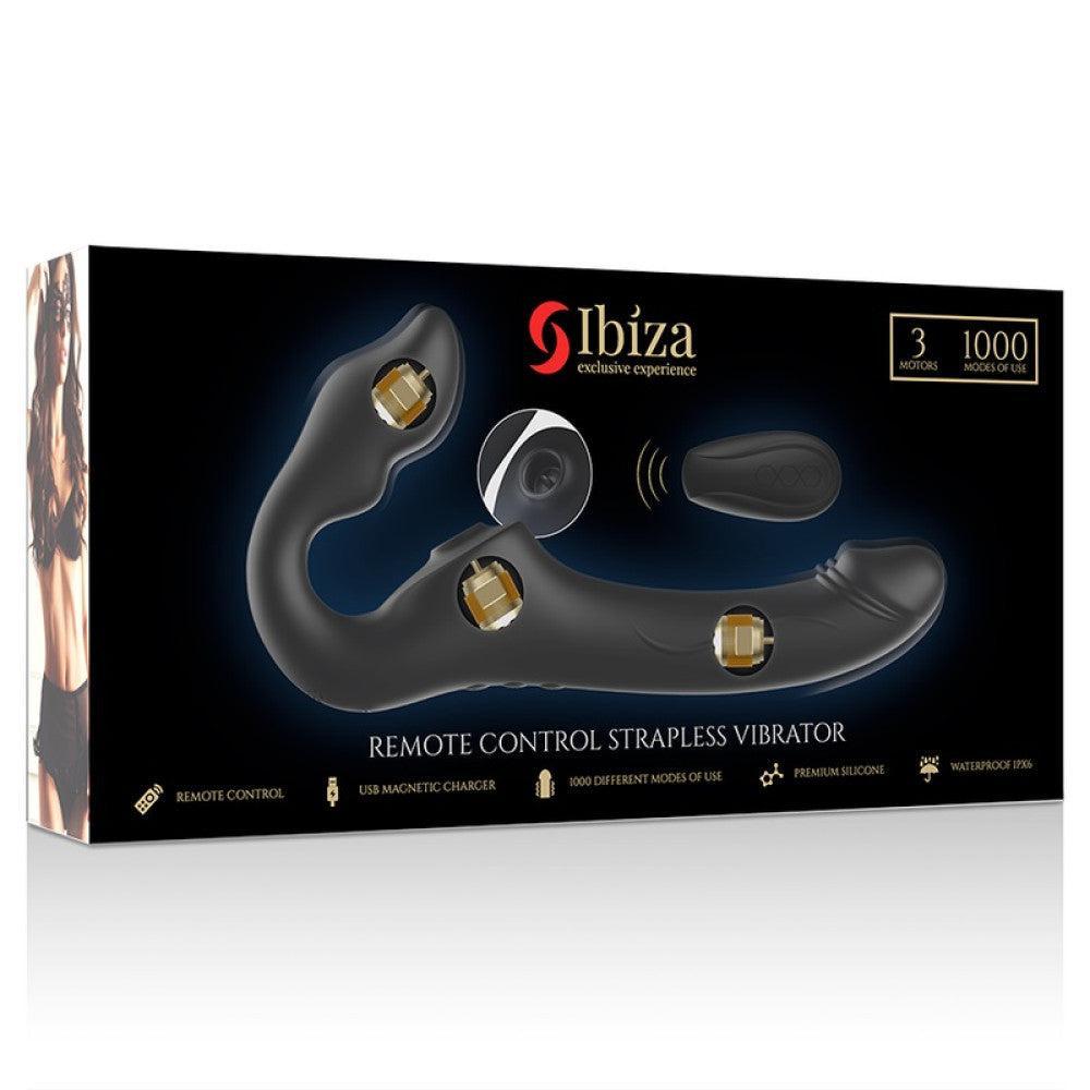 Rechargeable strapless vibrator with remote Ibiza black