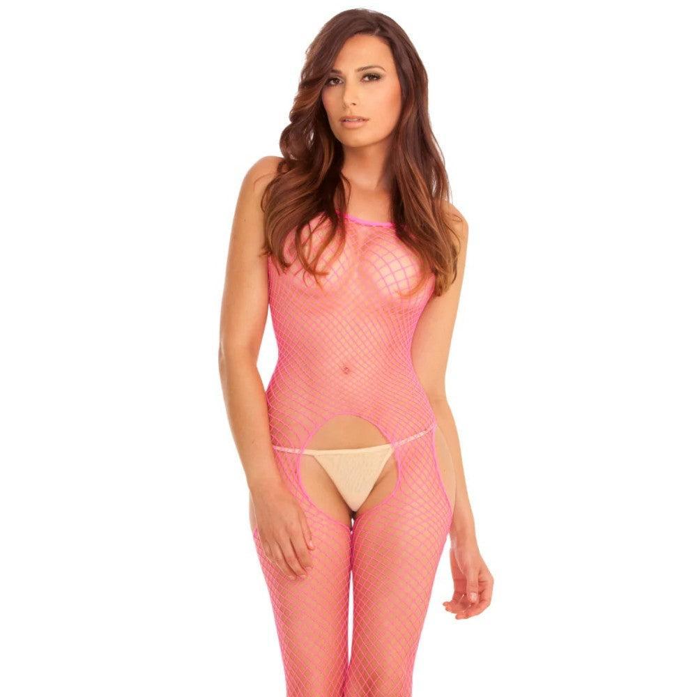 Rene Rofe Mesh One Piece Bodysuit With Thin Straps Pink