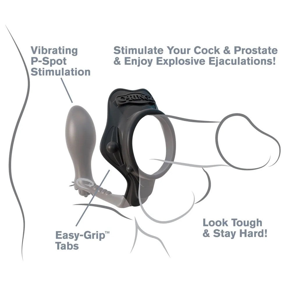 Rock Hard Ass-Gasm Vibrating Prostate Stimulator with Penis & Testicle Clip
