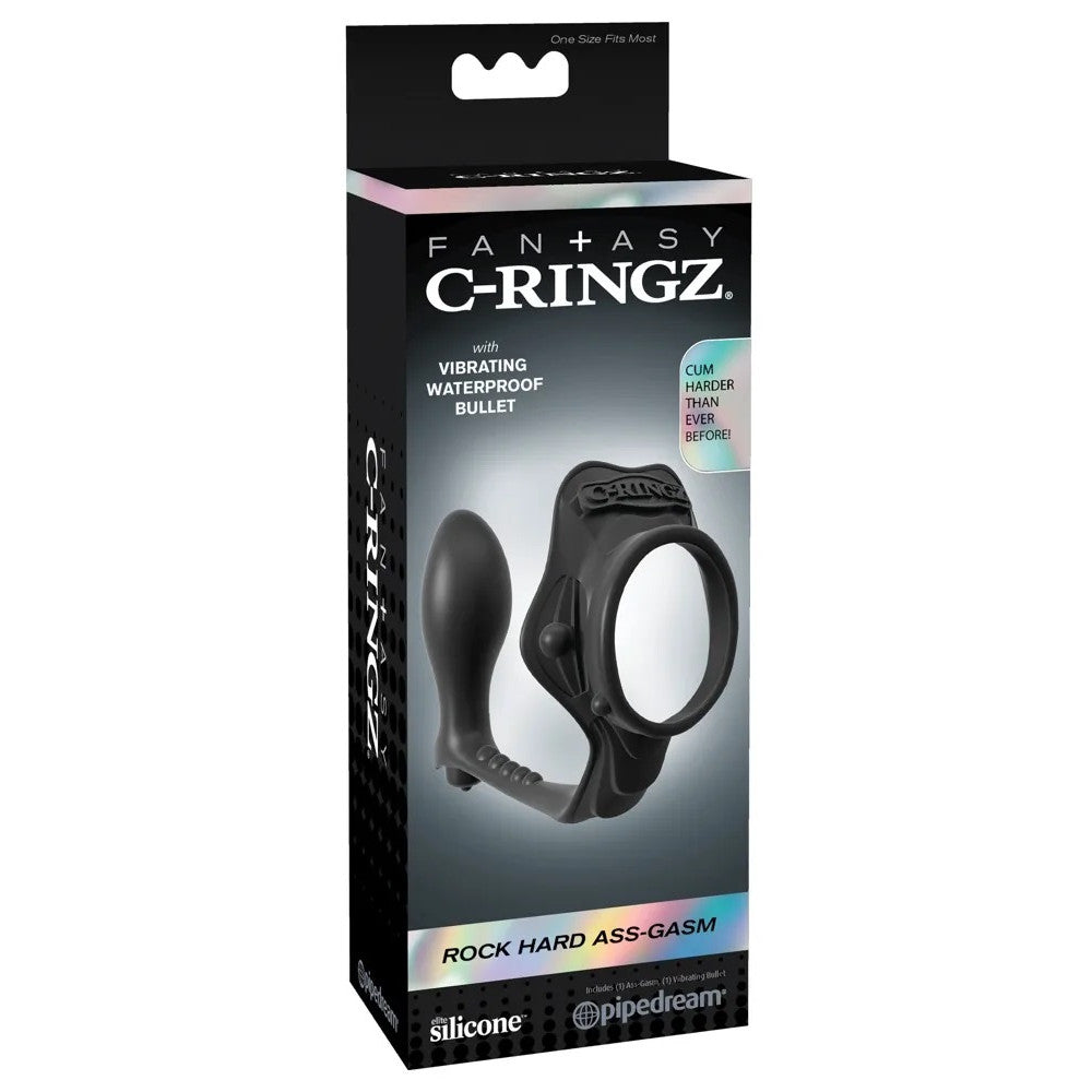 Rock Hard Ass-Gasm Vibrating Prostate Stimulator with Penis & Testicle Clip