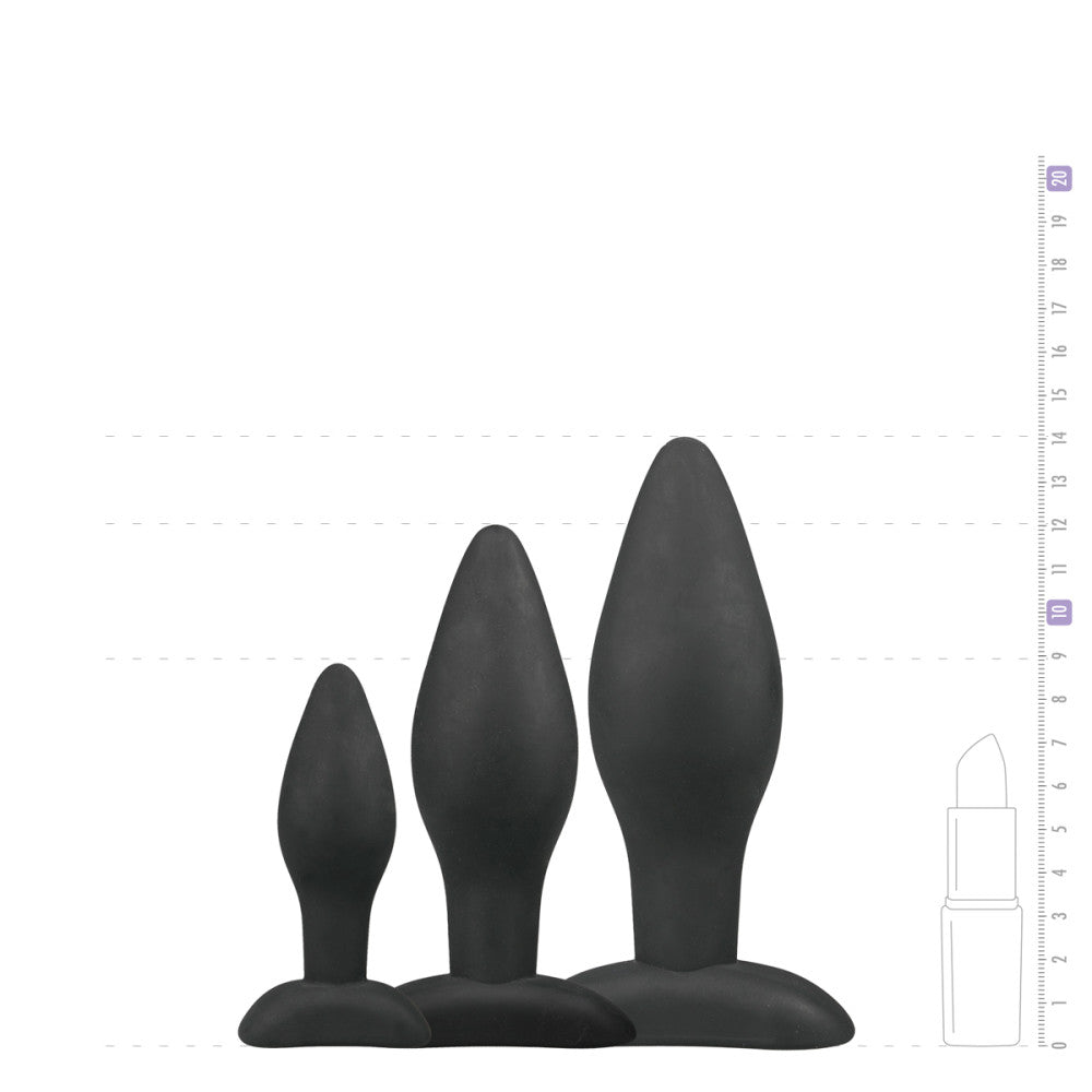 Rocket Silicone Butt Plug Set 3 Pcs. Black